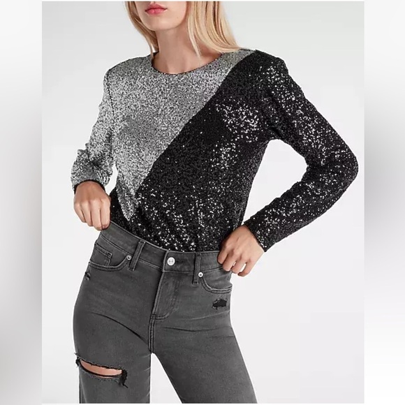 EXPRESS New Color Block Sequin Thong Bodysuit size XS $99 - Picture 1 of 5